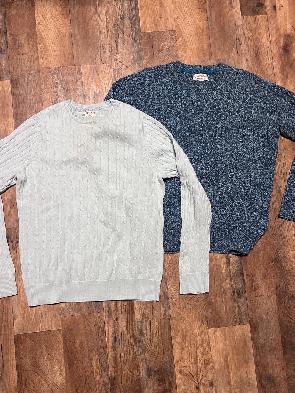Kim Rogers Women’s Light Blue Cable-Knit Crewneck Lightweight Sweater Shirt
